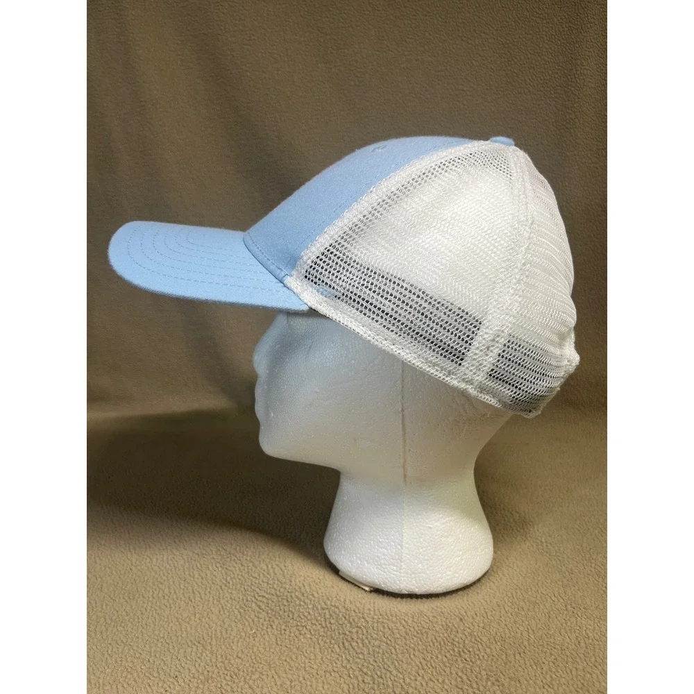 The North Face Light Blue White Mesh Snapback Trucker Hat Graphic Mountain Patch